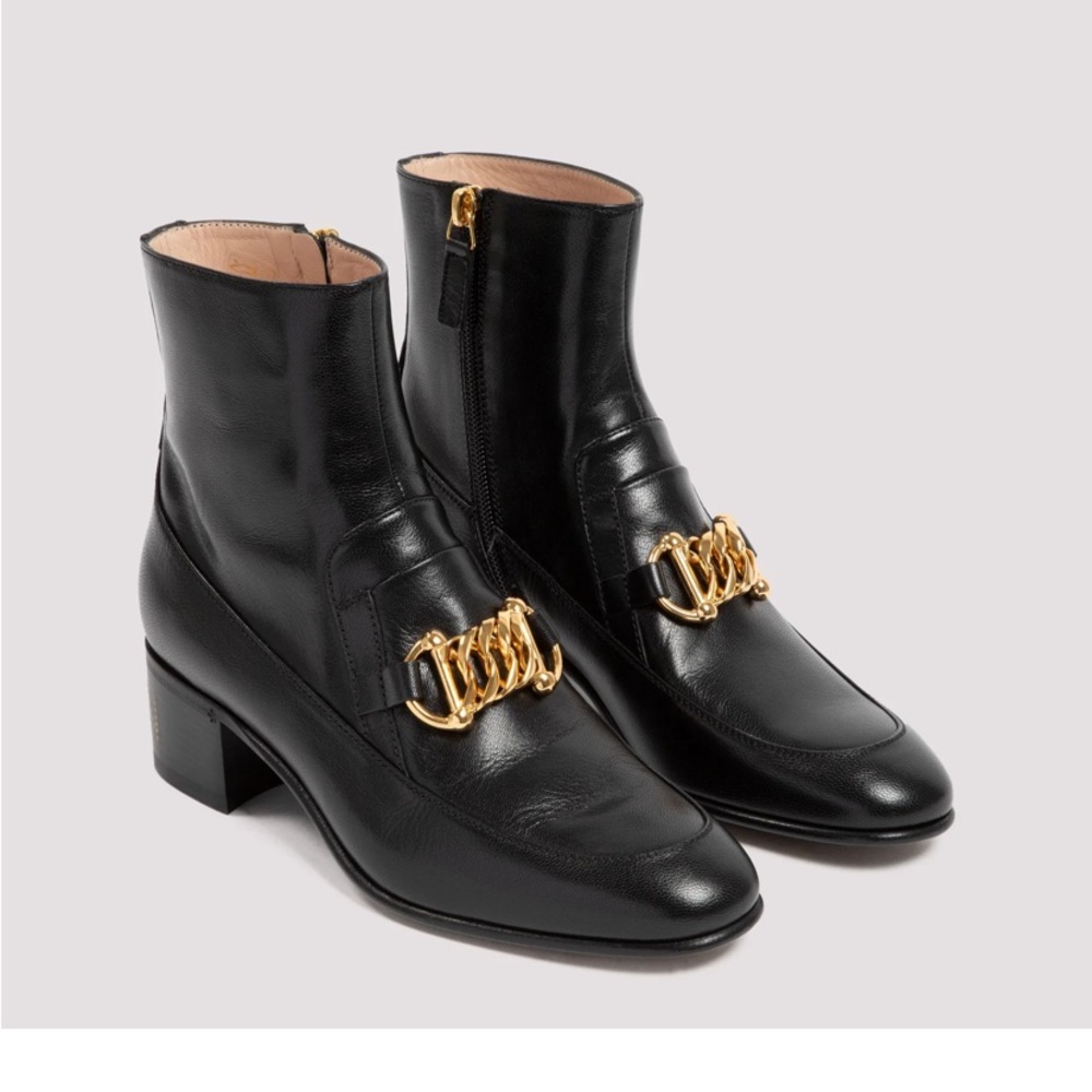GUCCI Women's Leather Horsebit Chain Boots Black, size EU 40 $1250.